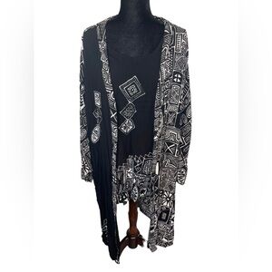 B.O.P. Top &  Long Jacket Gauze Fabric w/ Beads Black White tribal print